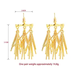 Chic 18K gold plated long tassel earrings with bamboo link design for formal dresses