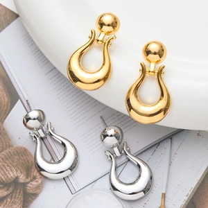Vintage Horseshoe Dangle Earrings 18K Gold Plated Copper With 925 Sterling Silver Earring Post High Polish For Women