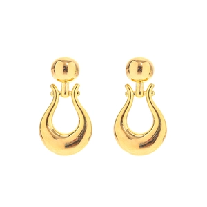 French vintage 18k gold plated brass drop earrings with a modern U-shaped design