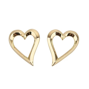 Polished gold heart hoop earrings with minimalist asymmetric design and faceted finish