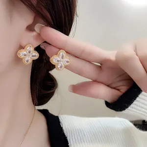 Elegant 18K gold plated flower earrings with sparkling marquise-cut zircon stones