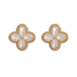 Elegant 18K gold plated flower earrings with sparkling cubic zirconia in petal design
