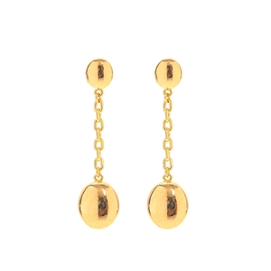 Elegant gold drop earrings with polished geometric beads and hanging chain tassel