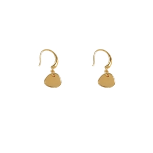 Elegant gold-plated fish hook earrings with minimalist geometric pebble-shaped metal pendants