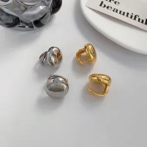 Geometric Round Ball Hoop Earrings Copper Gold Plated Mirror Polished Simple Fashion Jewelry For Women Commuting Style