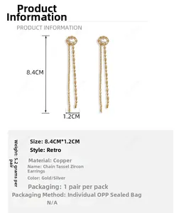 Guide des tailles pour boucles d'oreilles pendantes à chaîne de 8,4 cm avec zircons sertis