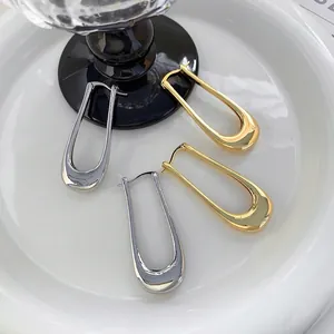 Minimalist U-Shaped Hoop Earrings For Women Polished Copper Brass Gold Silver Plated Geometric French Retro Jewelry