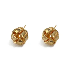 Elegant 18K gold-plated spherical woven stud earrings with a polished metallic finish