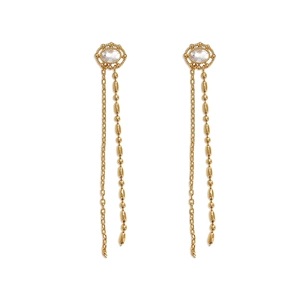 Boucles d'oreilles pendantes en plaqué or 18K avec zircons ovales et pompons en métal