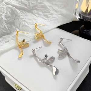 Leaf Drop Earrings Copper Zircon Inlaid With 925 Sterling Silver Earring Post French Luxury Style Women Jewelry