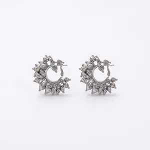European vintage silver heart fringe hoop earrings with 18K gold plated metal texture