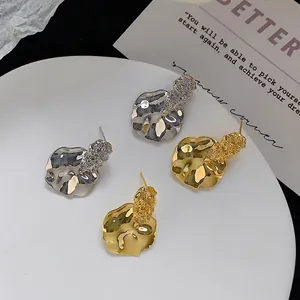 Irregular Geometric Hammered Drop Earrings With 925 Sterling Silver Earring Post For Women Copper Gold Plated Jewelry