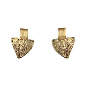 Minimalist gold triangle earrings with brushed texture and hammered finish detail