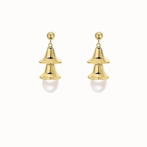 Gold plated bell flower earrings with pearls in a minimalist Chinese style aesthetic