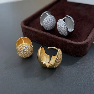 Oval Hoop Earrings Copper Gold Plated Micro Inlaid Zircon Sparkling Elegant Jewelry For Women Daily Office Wear