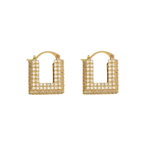 U-shaped 24K gold plated brass hoop earrings with micro-pave crystal zircons