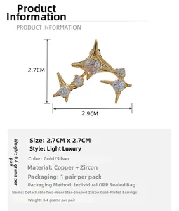 Detailed size specifications for gold plated ice flower stud earrings with cubic zirconia