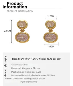 Detailansicht der 24K vergoldeten Zirkonia-Ohrringe mit präzisen Größenabmessungen