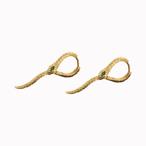 Orecchini a cerchio a forma di serpente dorati con occhi in zircone verde e scaglie