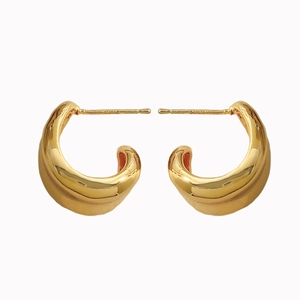 Polished minimalist gold-plated brass eggplant-shaped stud earrings for women