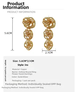 Detailed technical diagram of hollow tiered ring earrings showing 5.6cm size dimensions
