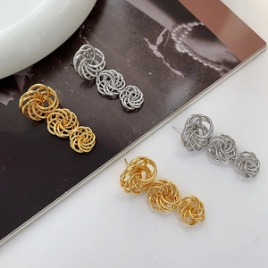 Drop Earrings Copper Hollow Interlocking Spiral Sphere Geometric Flower Dangle Fashionable Elegant Women Jewelry