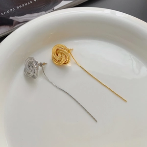 Rose Flower Knot Tassel Drop Earrings With 925 Sterling Silver Earring Post Copper Plated 24K Gold Elegant Jewelry For Women