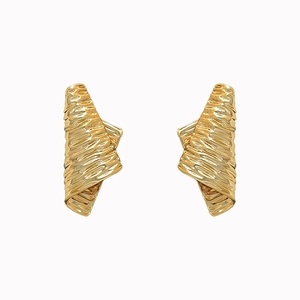 Irregular wrinkled gold earrings with minimalist artistic twisted metal design