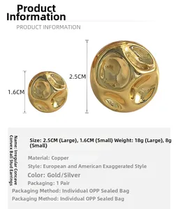 Tableau des tailles et poids pour boucles d'oreilles boules concaves irrégulières en métal