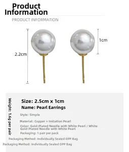 Détail de boucles d'oreilles perles vintage de 2,5 cm avec spécifications des matériaux