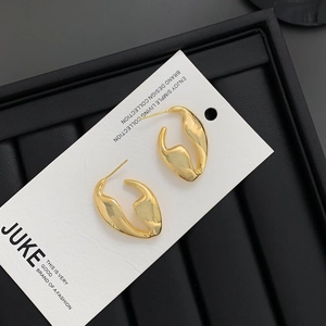 Minimalist gold irregular fluid geometric earrings with high-polish liquid texture