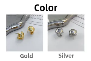 Polished gold and silver geometric half-hoop earrings in high-gloss mirror finish