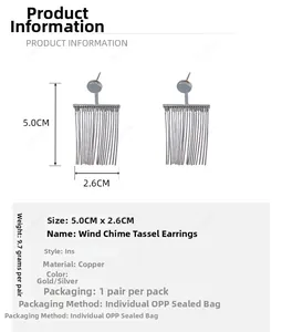 Detailed view of silver tassel earrings with 5.0cm x 2.6cm dimensions and copper material