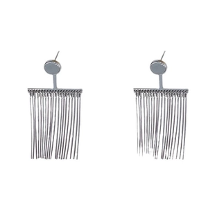 Minimalist silver-tone tassel drop earrings with sleek vertical fringe and high-shine finish