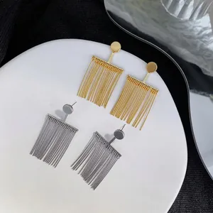 Geometric Tassel Stud Earrings Copper Fringe Dangle With 925 Sterling Silver Earring Post Minimalist Trendy For Women