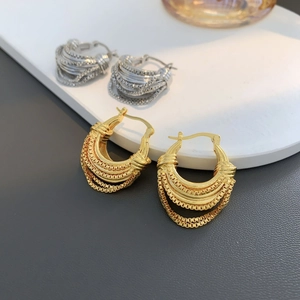 U Shaped Chain Hoop Earrings Copper Gold Silver Plated Layered Textured Woven Jewelry For Women Vintage Punk Style