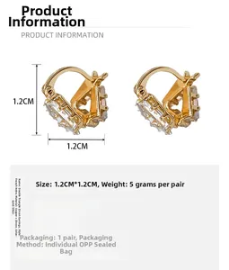 Detailed size specifications of 18K gold plated double triangle zircon earrings