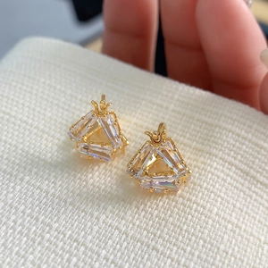Luxurious 18K gold-plated triangular earrings with baguette-cut zircon crystals