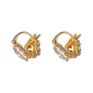 Minimalist 18K gold plated triangle earrings with clear baguette-cut crystal inlay