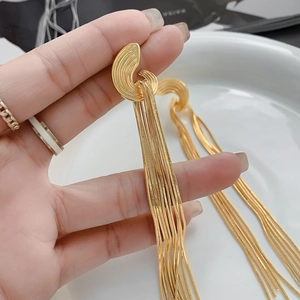 Vintage style 18K gold plated brass chain fringe drop earrings for an elegant look