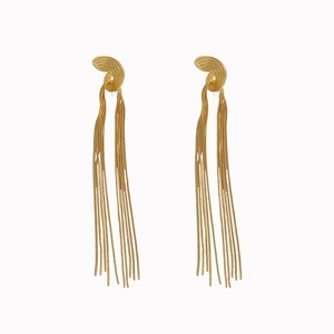 Vintage 18K gold plated tassel drop earrings with intricate spiral stud and snake chains