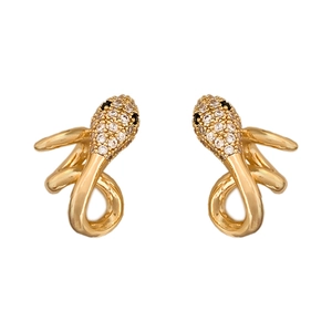 Snake stud earrings in 18K gold plated brass with cubic zirconia and black gems