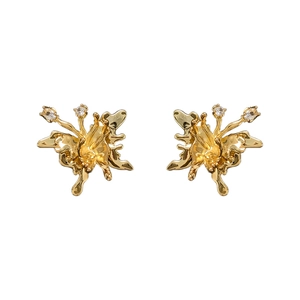 Elegant gold-plated butterfly studs with sparkling crystals in a modern minimalist style