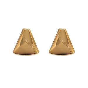 Elegant geometric gold-plated triangle stud earrings with a polished metallic finish