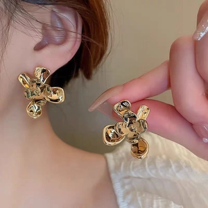Floral Stud Earrings 18K Real Gold Plated Copper Flower Petal Design With 925 Sterling Silver Earring Post For Women Jewelry