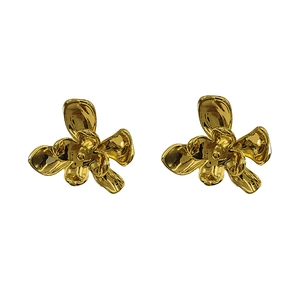 Elegant 18K gold plated floral stud earrings with organic textured petal design