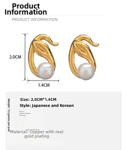 Detailed specs of gold-plated snake stud earrings with white pearl and 2.0cm size