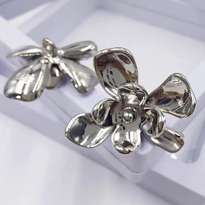Elegant silver flower stud earrings with Five-petal floral design in high polish finish