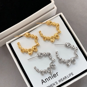 Orecchini A Cerchio A C Con Trama Lava Rame Placcato Oro Con 925 Sterling Silver Earring Post Minimalisti Da Donna