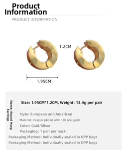 Détails des créoles épaisses en cuivre plaqué or 18 carats avec dimensions et poids précis